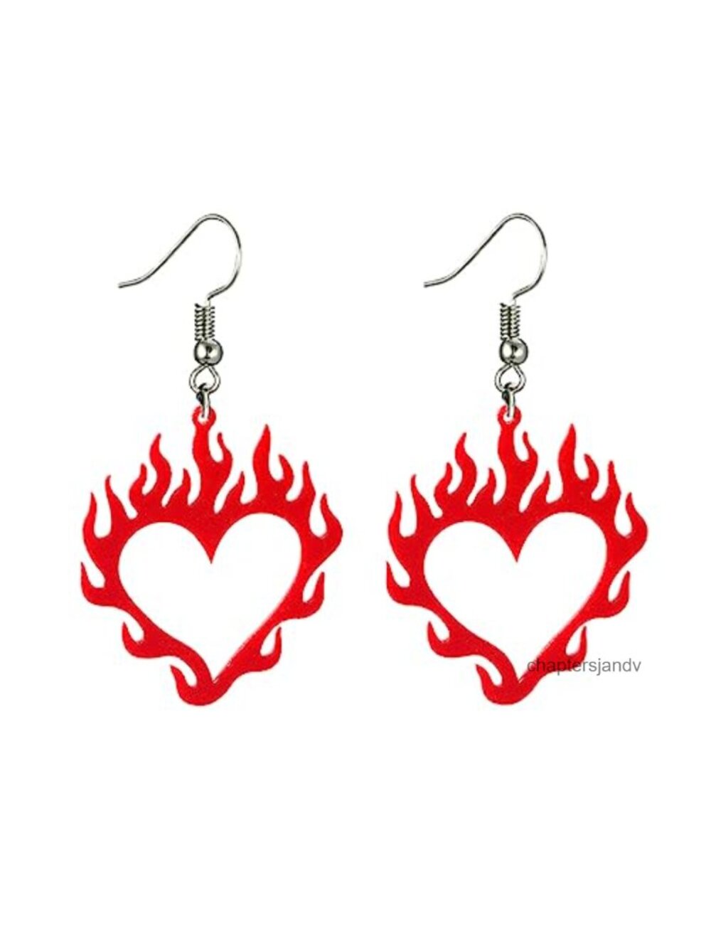 Acrylic Heart Flame Dangle Drop Earrings French Wire 70s 80s Party Jewelry